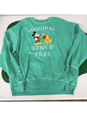 Primark Disney 100 Small Green Mickey & Pluto Embroidered Sweatshirt Pullover